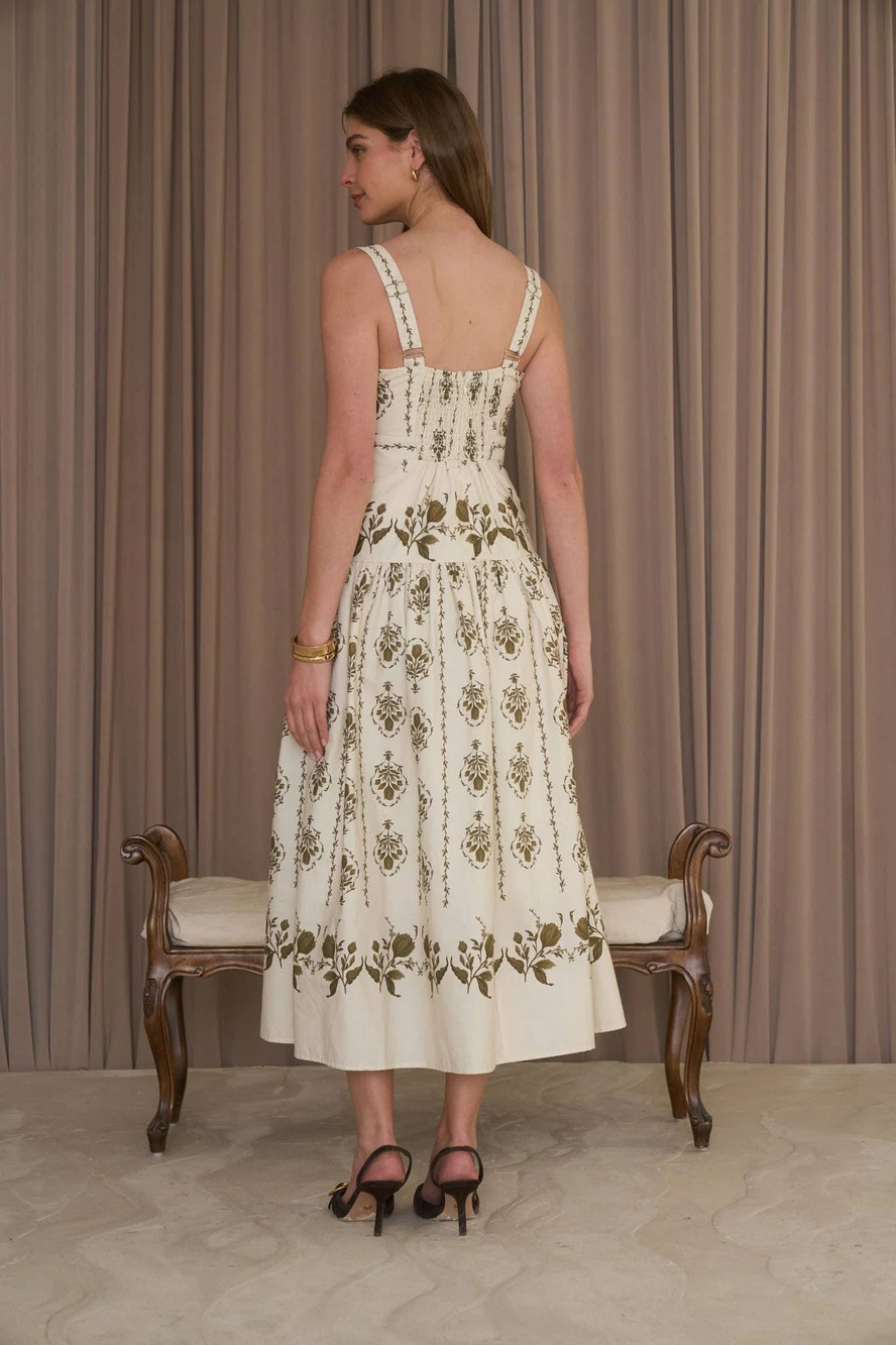 Moon River Botanical Print Sleeveless Drop-Waist Midi Dress - Picture 2 of 3